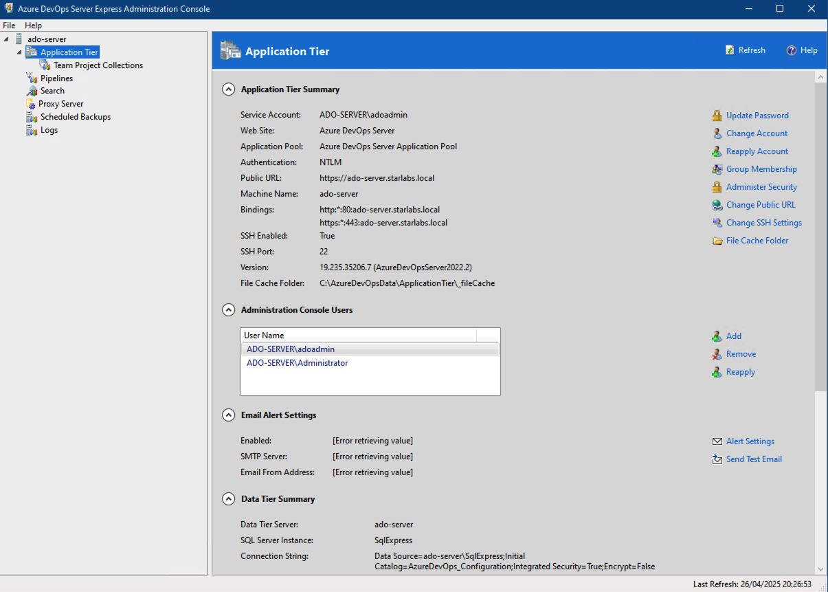 Azure DevOps Server Express Administration Console